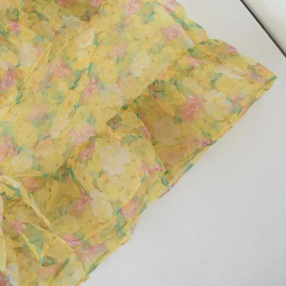 For Love & Lemons Vicki Sheer Tiered Yellow Lace Ruffle Maxi Dress M - Picture 5 of 13